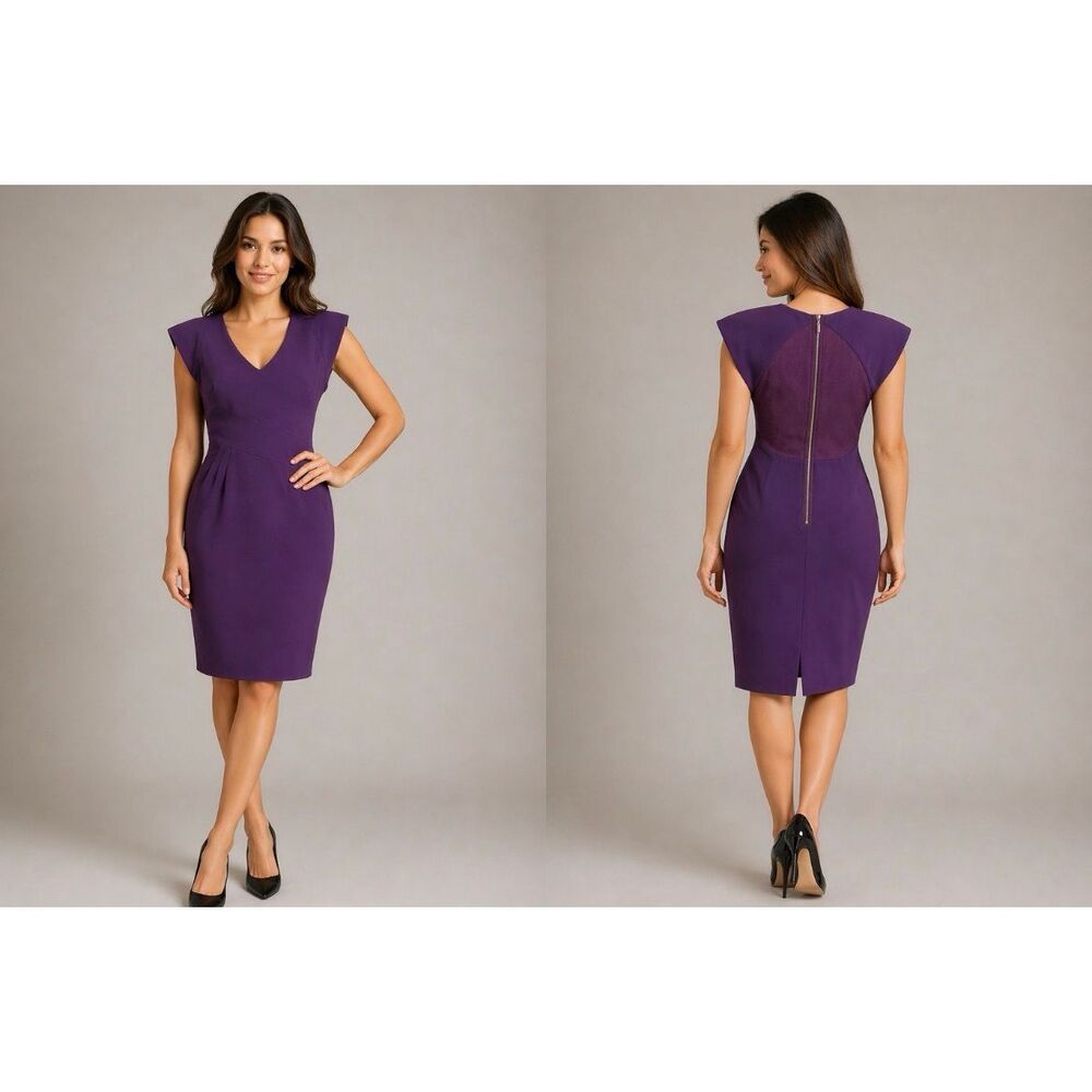 Black Halo Jagger Dress Plum Sheath V Neck Cap Sleeve NWT Size 12